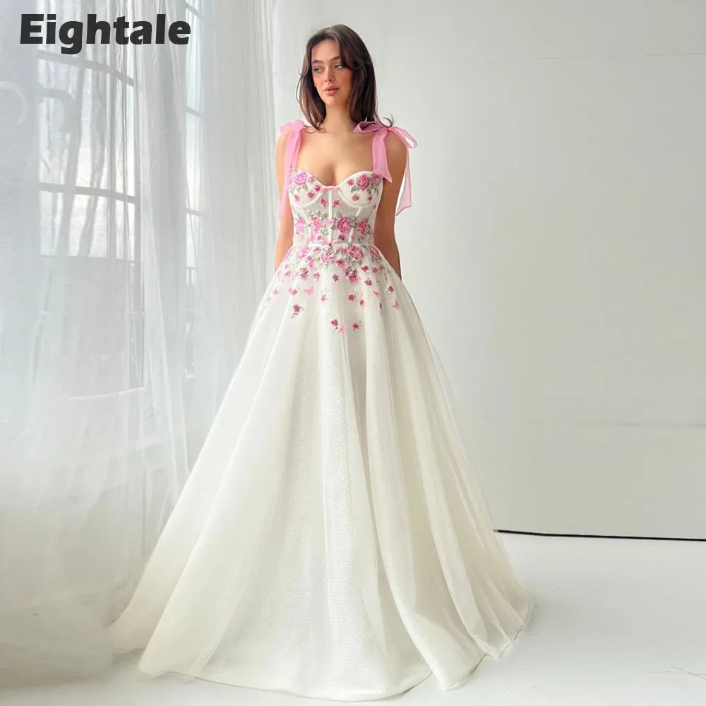 

Eightale Fairy Evening Dresse Polka Dot Tulle 3D Flowers Prom Gown Corset A-Line Customized Wedding Party Dress Vestido De Festa