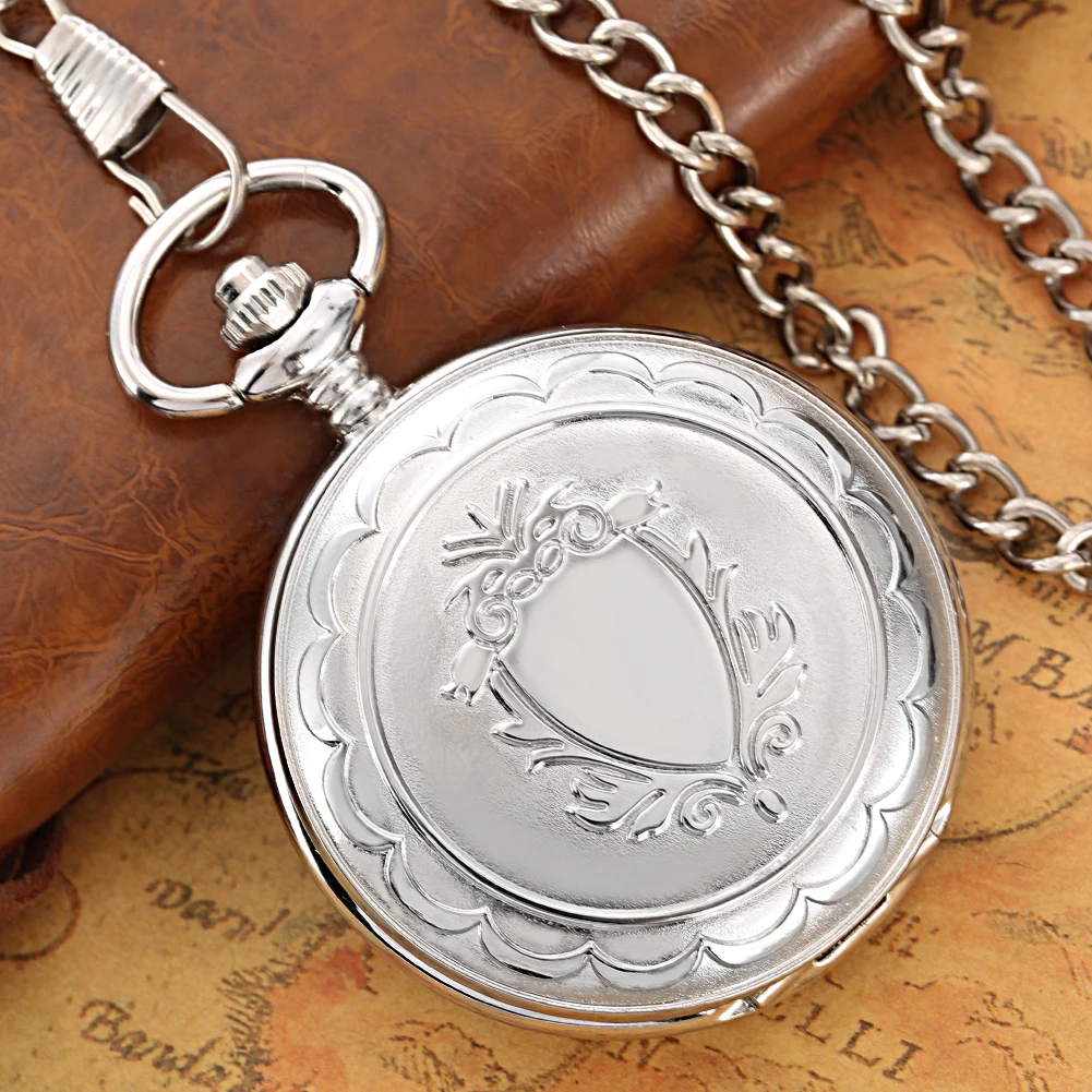 Reloj de bolsillo mecánico Manual con esfera de números romanos, tren plateado, colgante de cadena Fob Retro, reloj de estilo antiguo, regalo para hombre