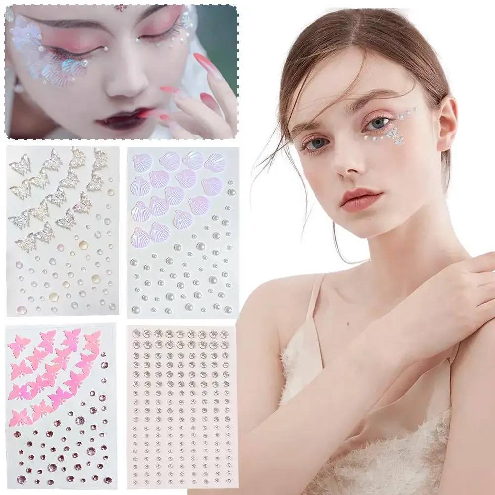 1set Eye Makeup Rhinestone Diamond Sticker Butterfly Sticker Eye Corner Makeup Butterfly Bright Diamond Tear Stage Decoration