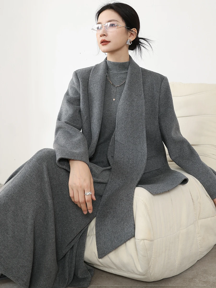 

DianThia00 Двусторонний шерстяной пиджак для женщин: модный, теплый, для осени и зимы, с длинным рукавом, для повседневной носки