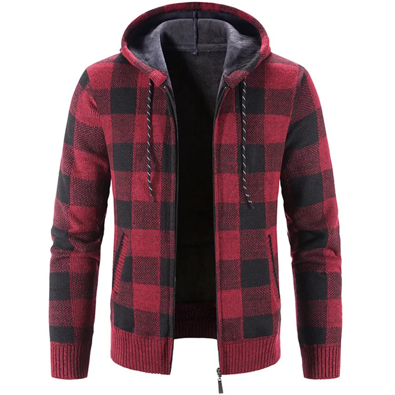 Winter 2022 New Men\'s Fleece Thickened Cardigan Knit Sweaters Male Loose Hooded Blusa De Frio Masculino Outwear Warm Coat
