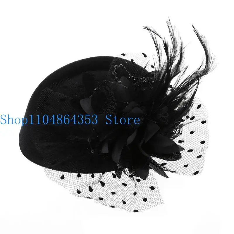 652F Fascinator Hat Toppers Mesh Veil Flower Beaded Wedding Cocktail Headwear