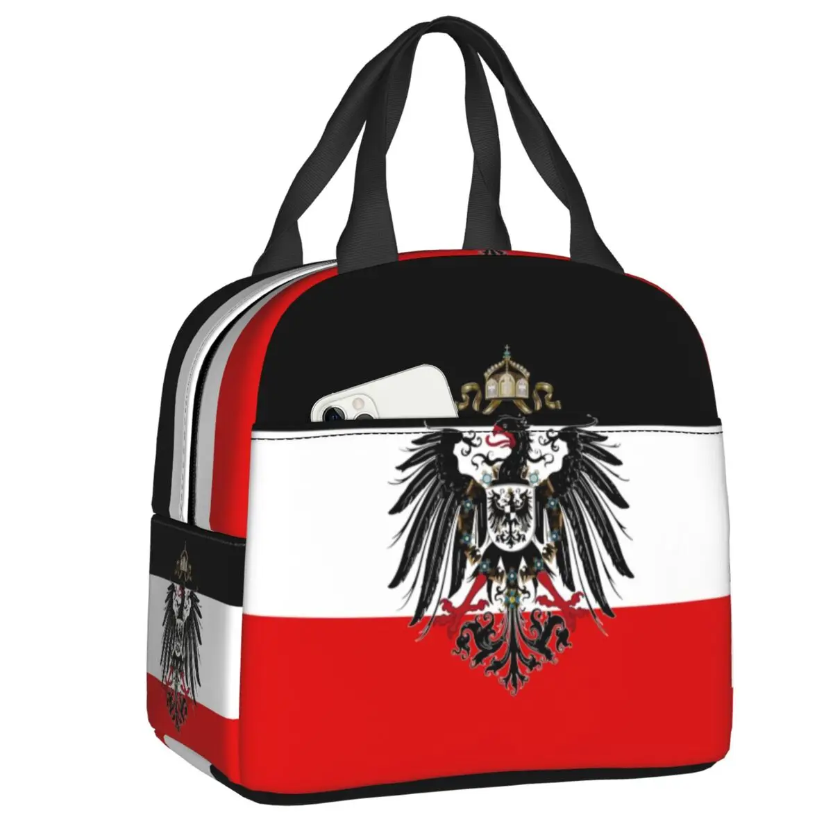 

Custom German Empire Flag Germany Resuable Lunch Box for Women Waterproof Coat of Arms Thermal Cooler Food Insulated Lunch Bag
