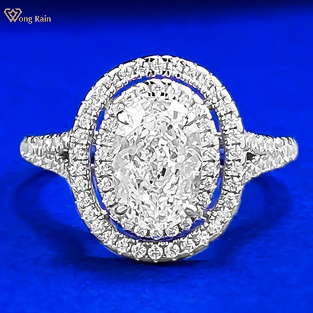 

Wong Rain 925 Sterling Silver Oval Cut 6*9 MM Lab Sapphire High Carbon Diamond Gemstone Engagement Ring for Women Fine Jewelry
