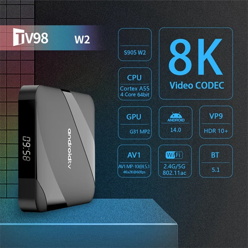 ATV Android 14 Smart TV Box AV1 S905W2 Quad-Core Dual Wifi Voice Remote Media Player 8K 4K Set Top Box EU Plug