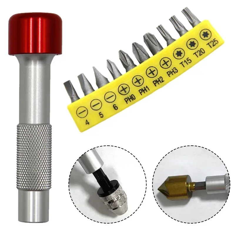 Screwdriver Set Red Hat Aluminum Reinforced Handle / with 10pcs Bit for Turned Manual Drilling Car Bike Appliance Repair Tool