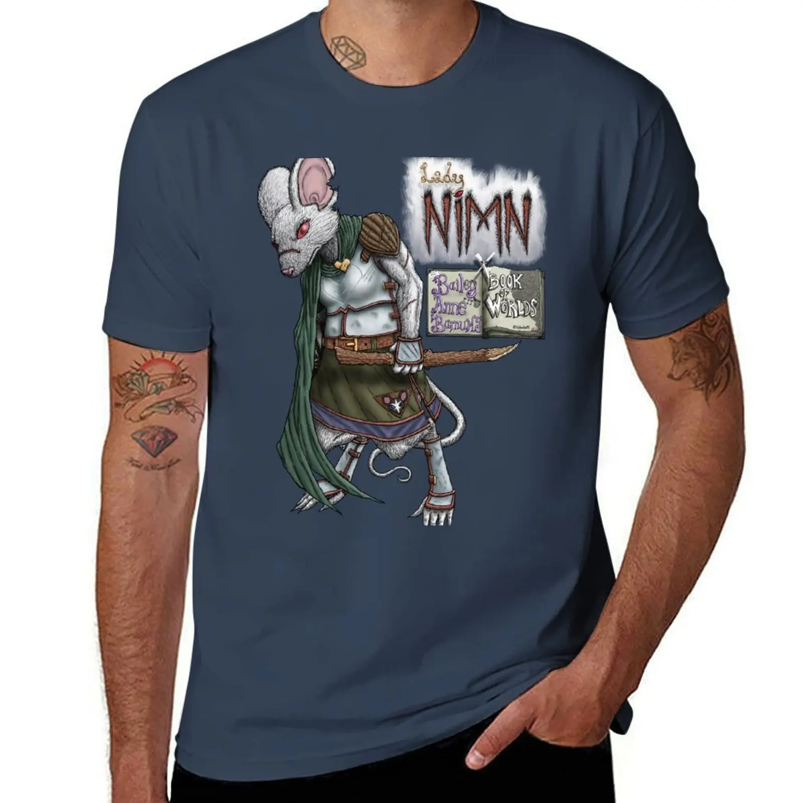Lady Nimn, a mouse knight from Bailey Anne Barnum's Book of Worlds T-Shirt Work Basic Short Sleeve Top