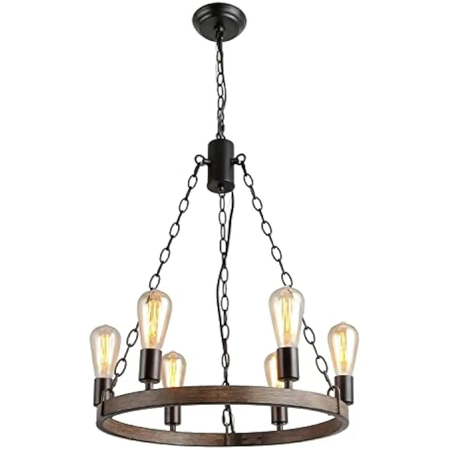 

Farmhouse Chandeliers Rustic Round Wagon Wheel 6-Light Fixture for Dining & Living Room, Bedroom and Foyer