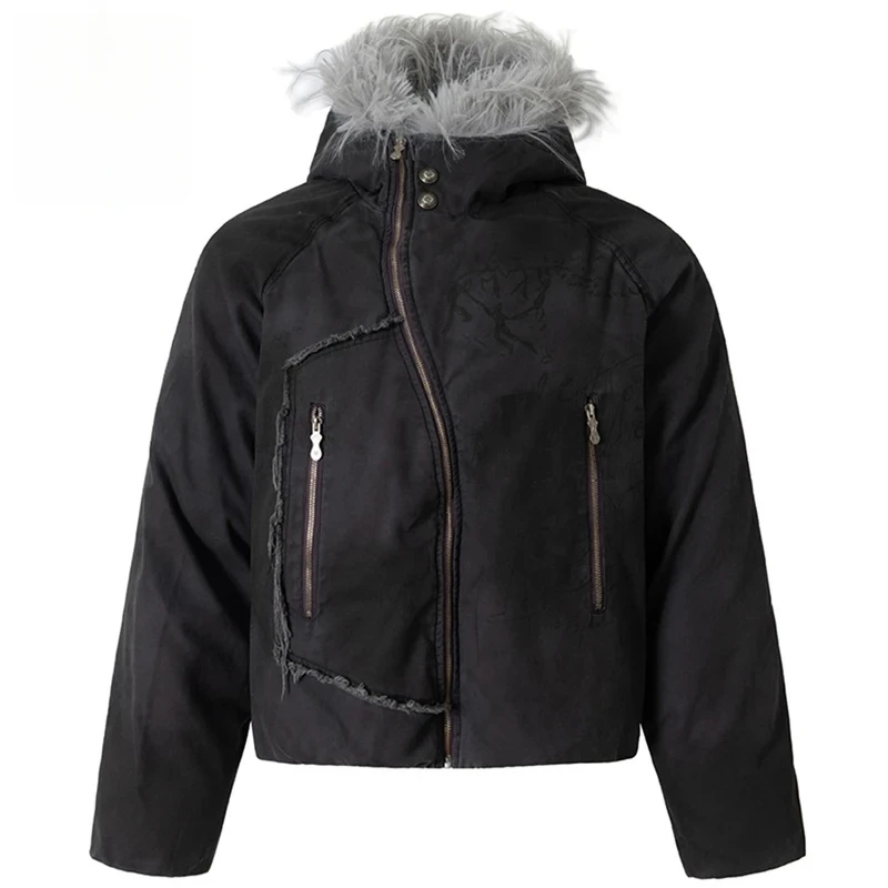 

Vintage Parkas Men Winter Parkas Thicken Warm Fur Collar Coats Streetwear Harajuku Hip Hop Oversized Padded Jackets Outwear