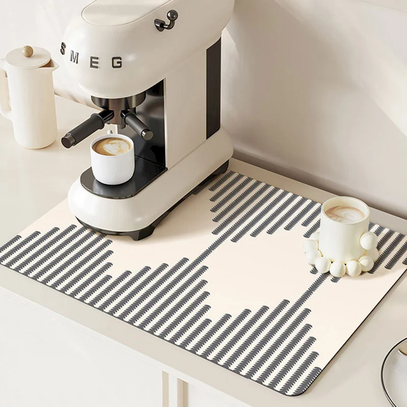 VIKAMA Minimalist Line Tableware Drying Pad, Anti Slip And Quick Water Absorption Pad, Kitchen Sink, Home Decoration