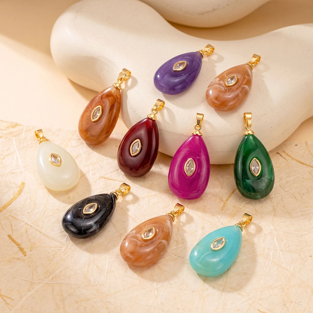 14pcs/lot Teardrop imitation-natural-stone pendant fashion versatile imitation-jasper necklace bracelet DIY accessory