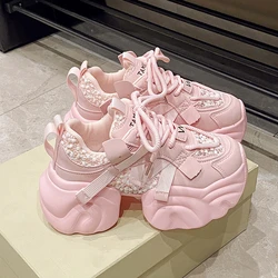 7CM Fashion Spring Autumn Sneakers Women Lace Up Chunky Platform Sports Dad Shoes Woman Comfort Casual Shoes Zapatillas Mujer