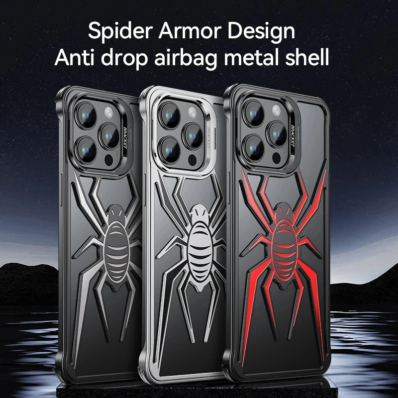 

Aluminum Alloy Hollow Spider Rimless Phone Case For iPhone 15 14 13 Pro Max Lens Holder Metal Heat Dissipation Shockproof Cover