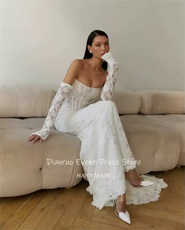 Dianruo Exquisite Strapless Mermaid Wedding Dresses Pearls Luxury Robe De Mariée 2025 Lace Appliques Maxi Bride Gowns Customized - Image 3