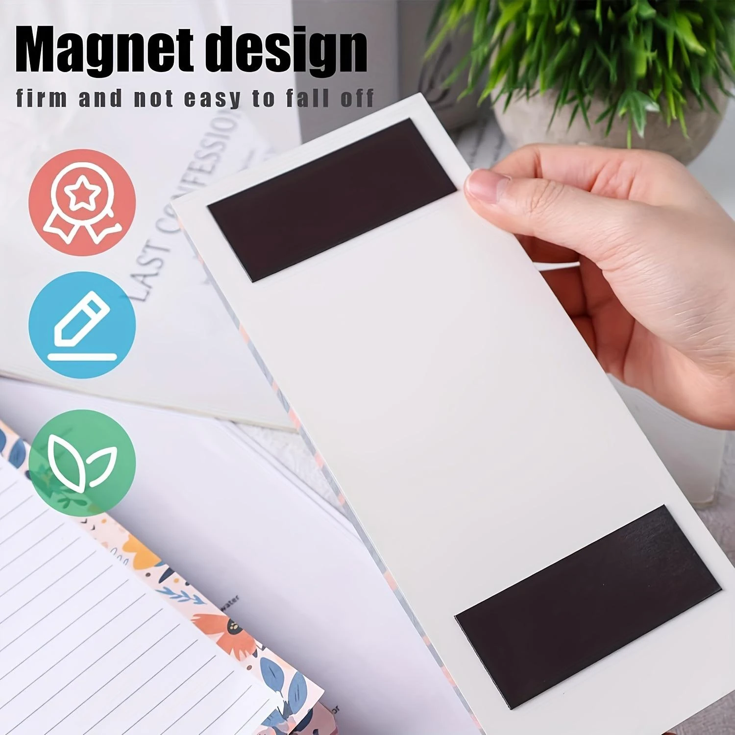 4 Stück magnetische, selbstklebende Notizbücher mit Blumenmuster, 1 Notizbuch/50 Blatt, Einkaufsliste, Aufgabenlisten, Memoboard für den Kühlschrank – Detail 6