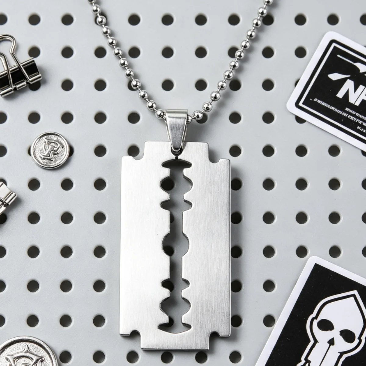 Razor Blade Model Necklace Stainless Steel Dog Tag Chain Punk Rock Jewelry for Men Hiphop Personalized Gift