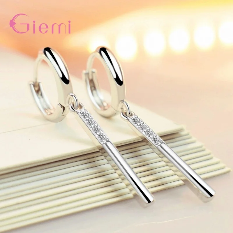 بسيطة 925 فضة دائرة مكعب الزركون كريستال إسقاط أقراط للنساء الفتيات الذكرى حفلة هدايا مجوهرات الأزياء