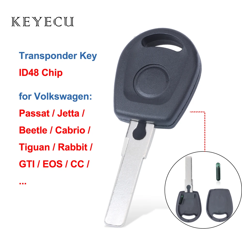 Keyecu Replacement Transponder Key Fob with ID48 Chip for Volkswagen VW Passat Jetta Beetle Cabrio Tiguan Rabbit GTI EOS CC