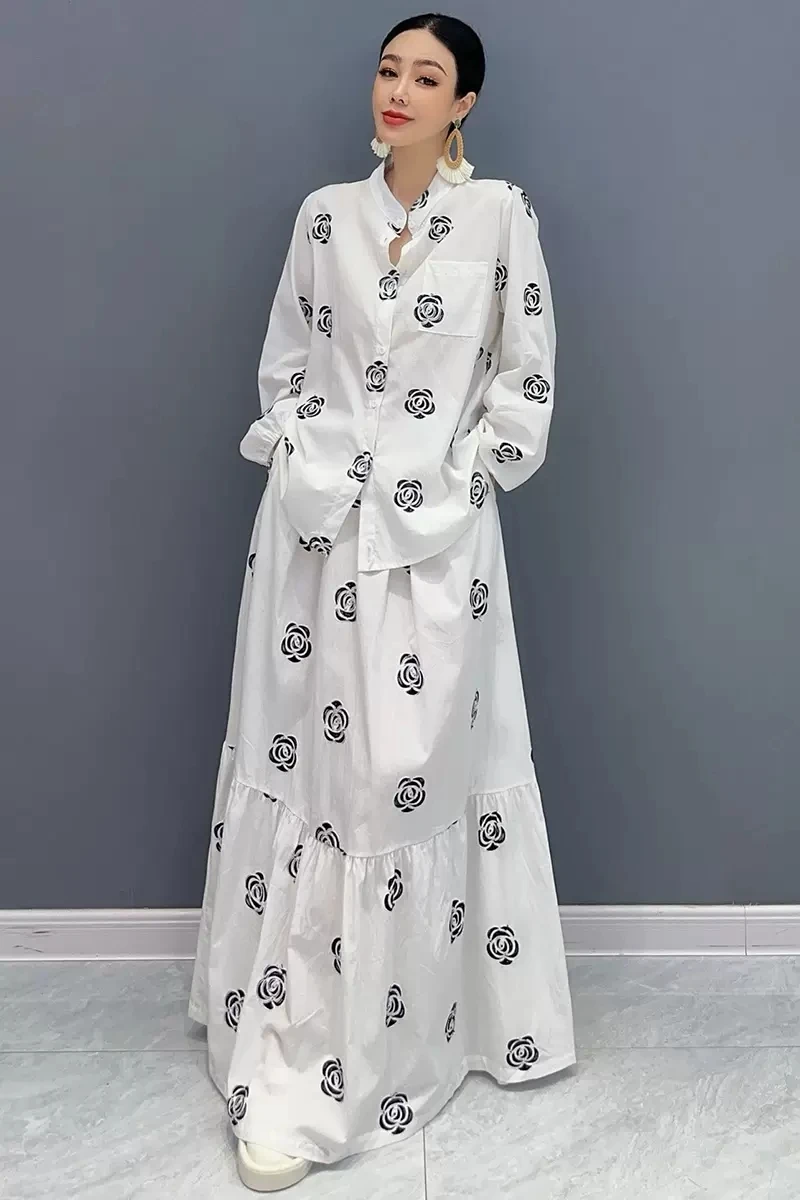 Autumn New 2024 Elegant Women Loose Long Dresses Female Fashion Printed Shirts Dress Wholesale