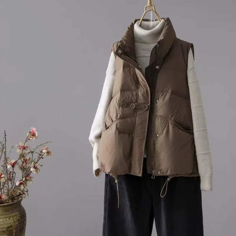 Duck Down Vest for Women, Harajuku Loose Jacket Casual Outerwear Short Waistcoat Windproof Vest, Warm Coat Y2K Autumn and Winter