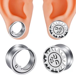 PAIR Steel Sun and Moon Eyelets Ear Gauges Ear Tunnel Plugs Expanders Stainles Steel Round Earrings Plugs Piercing Body Jewelry