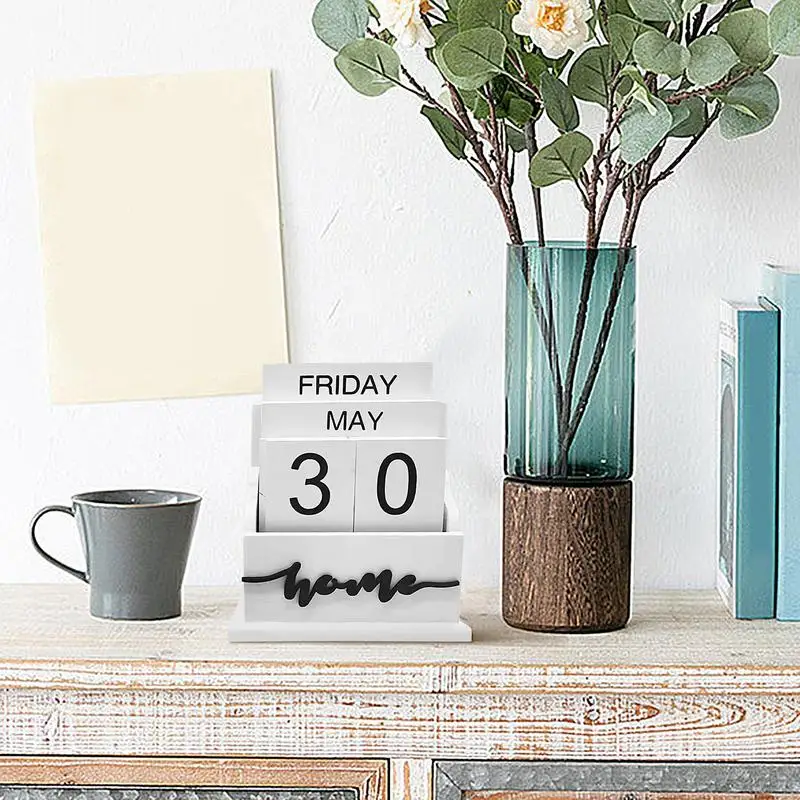 Wooden Desk Calendar Multipurpose Wooden Perpetual Calendar Rustic Calendar For Bedrooms Decorative Date Blocks For Living Rooms