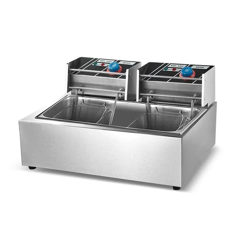 Freidora Eléctrica Comercial, Freidora de Cilindro Simple y Doble, Equipo para Freír Pollo y Empanadillas