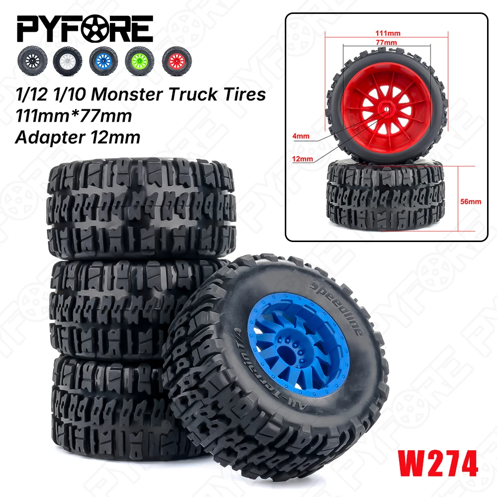 

PYFORE 4 шт. 12 мм адаптер 111 мм * 77 мм для 1/12 1/10 Monster Truck шины RC модель автомобиля с дистанционным управлением W274