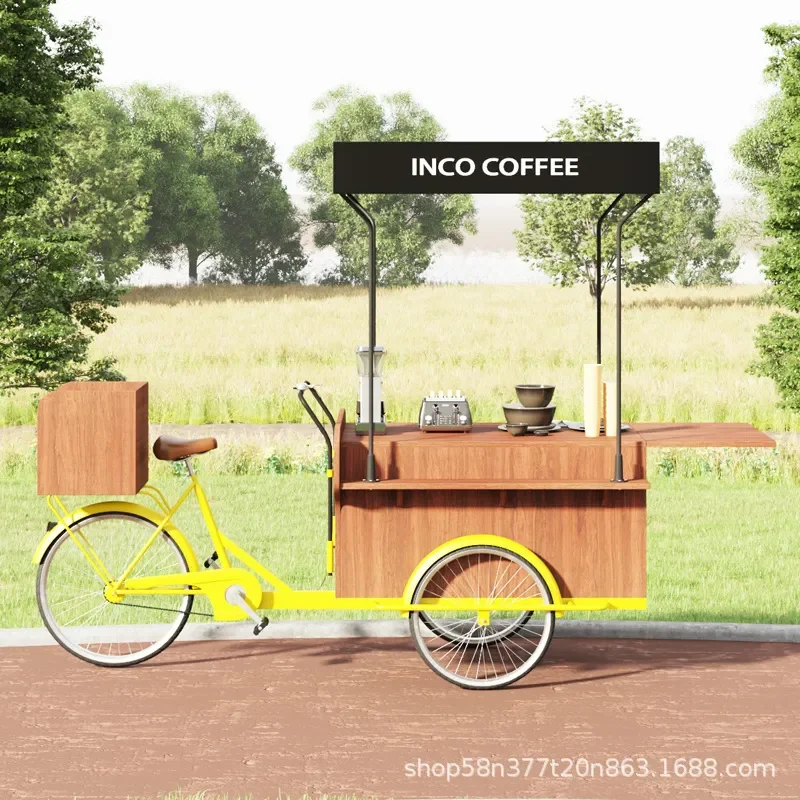 Mobile Snack Cart Iron Food Stall Tricycle Night Market Vendor Booth Floating Push Cart for Street Food Dessert Promotion