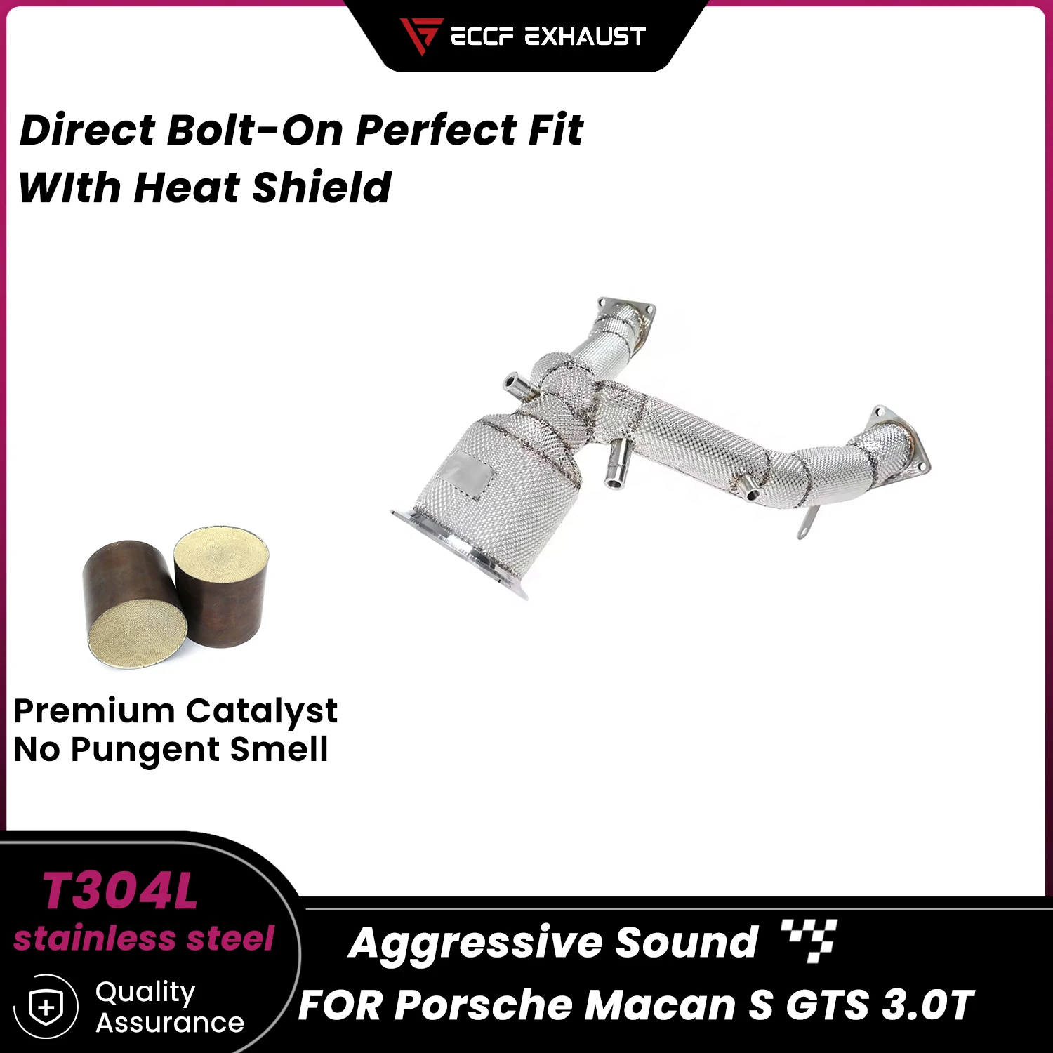 

Sporty Downpipe With Heat Shield For Porsche Macan S GTS 3.0T Aggressive Exhaust Sound High Flow Performance Upgrade