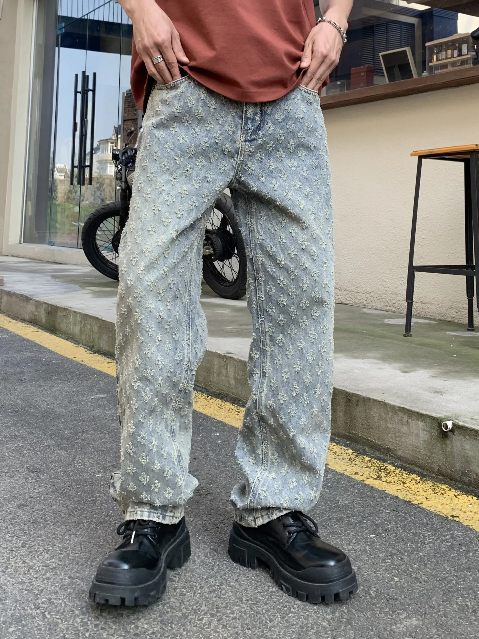 

Loose Men's Hiphop Denim Pants High Street Trendy Embroidery Small ence Design Sensation Casual Wear Summer Jeans