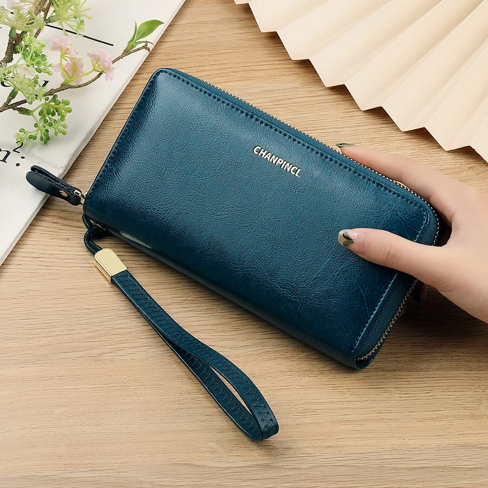 

【Genuine Cow Leather】CHANPINCL Women's Long Wallet Luxury Coin Pocket Zipper Multi-Functional New Fashion Purse Youth Retro