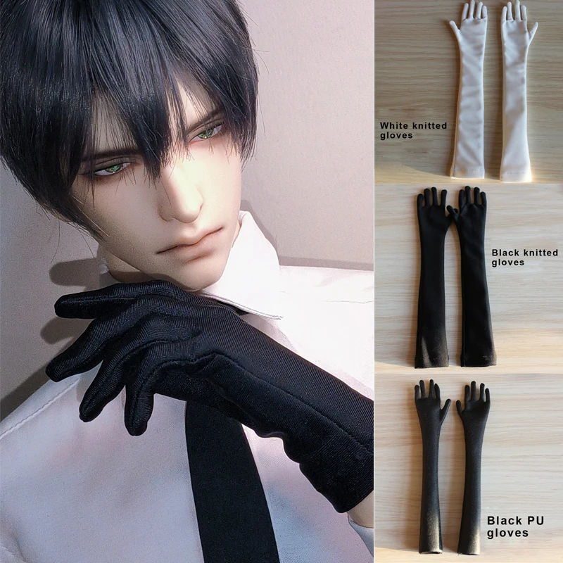 

D04-B135 children handmade toy 1/4 1/3 girl uncle BJD Doll accessories Black and white long knitted gloves 1pair