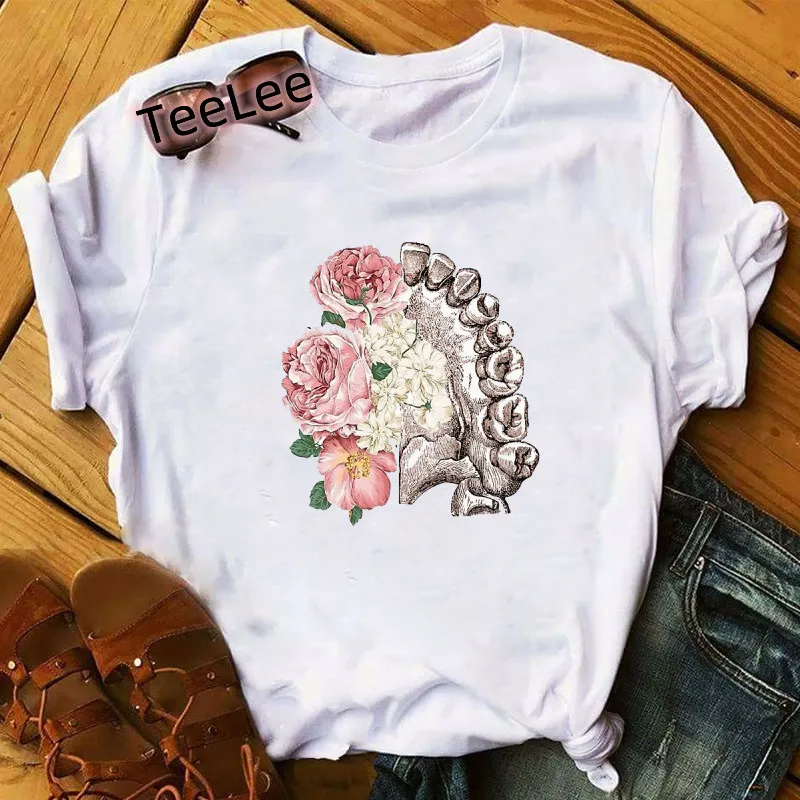 Fairy Tooth T-shirts Women Cute Aesthetic ShirtsWatercolor Graphic Tees Shirt Harajuku T Shirt Casual Fashion O-Neck Female Tops