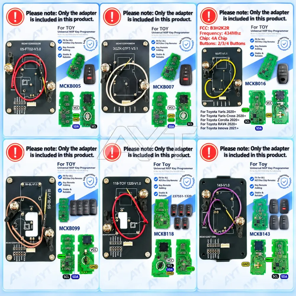 For Toyota Smart Remote Key Adapter MCKB05/07/16/99/118/143 Solder-Free Read Write Clone Tool For NXP Killer KD Xhorse