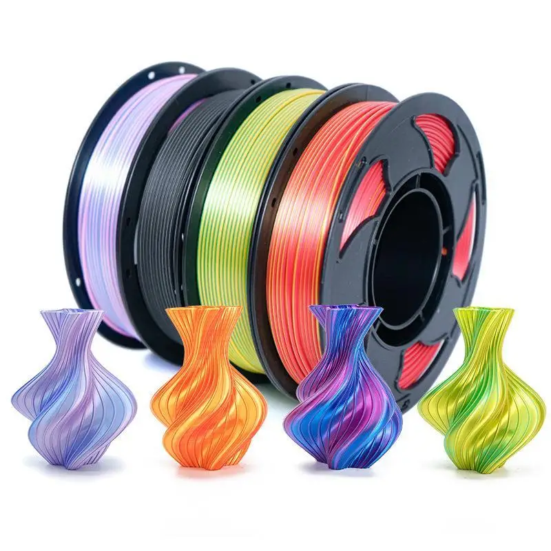 Silk Rainbow PLA 3D Printing Filament 1KG Roll 1.75mm Break Resistant Shiny Multicolor for DIY Art Projects
