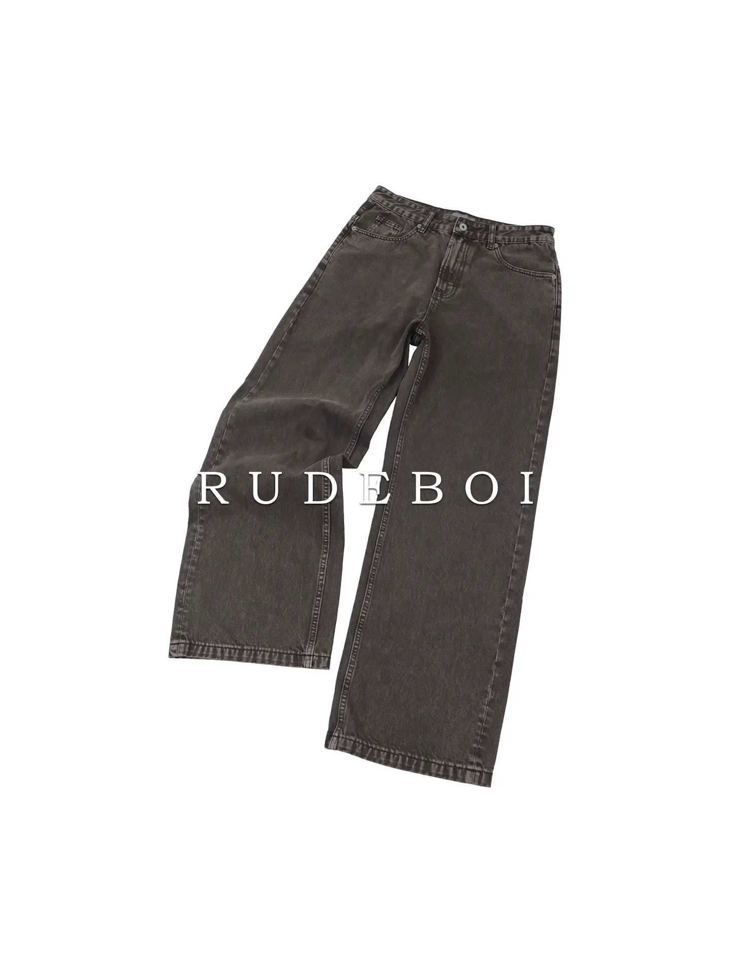 

Brown, basic heavy 14oz washed micro-flared jeans