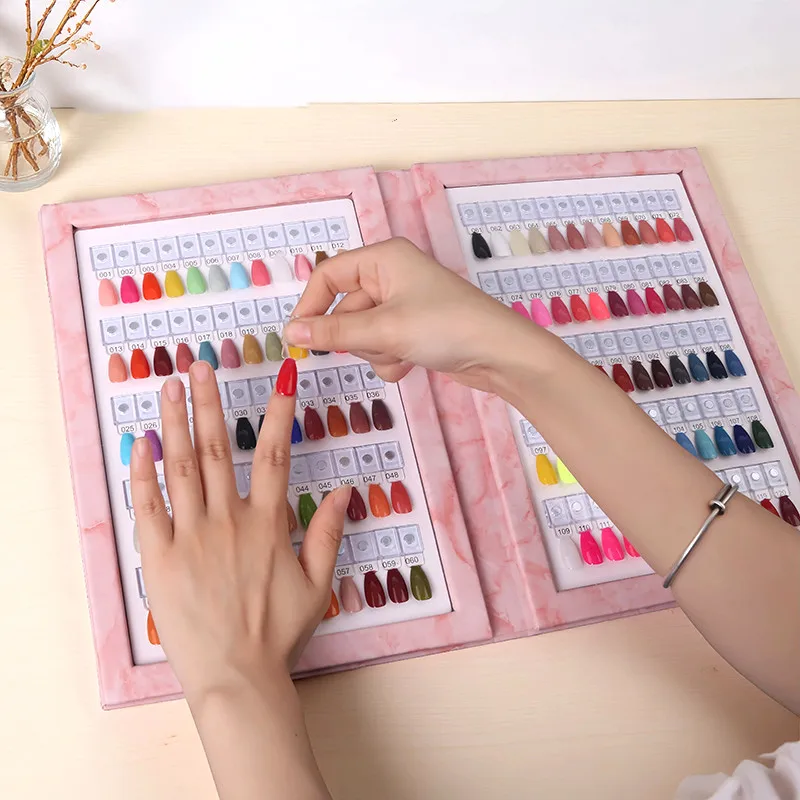 120색 자석 팁 네일 아트 샘플 북 매니큐어 색상 테스트 보관 북 PU 가죽 작품 디스플레이 색상 카드 전시대