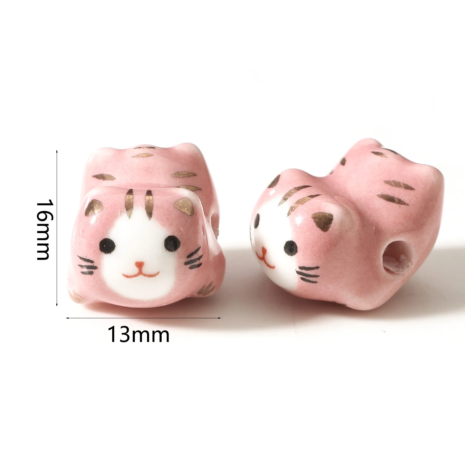 Cute 3D Cat Ceramic Beads For Diy Charm Jewelry Making Multicolor Cat Animal Bead Findings About 16X13mm,Hole: Approx2.5mm, 2Pcs