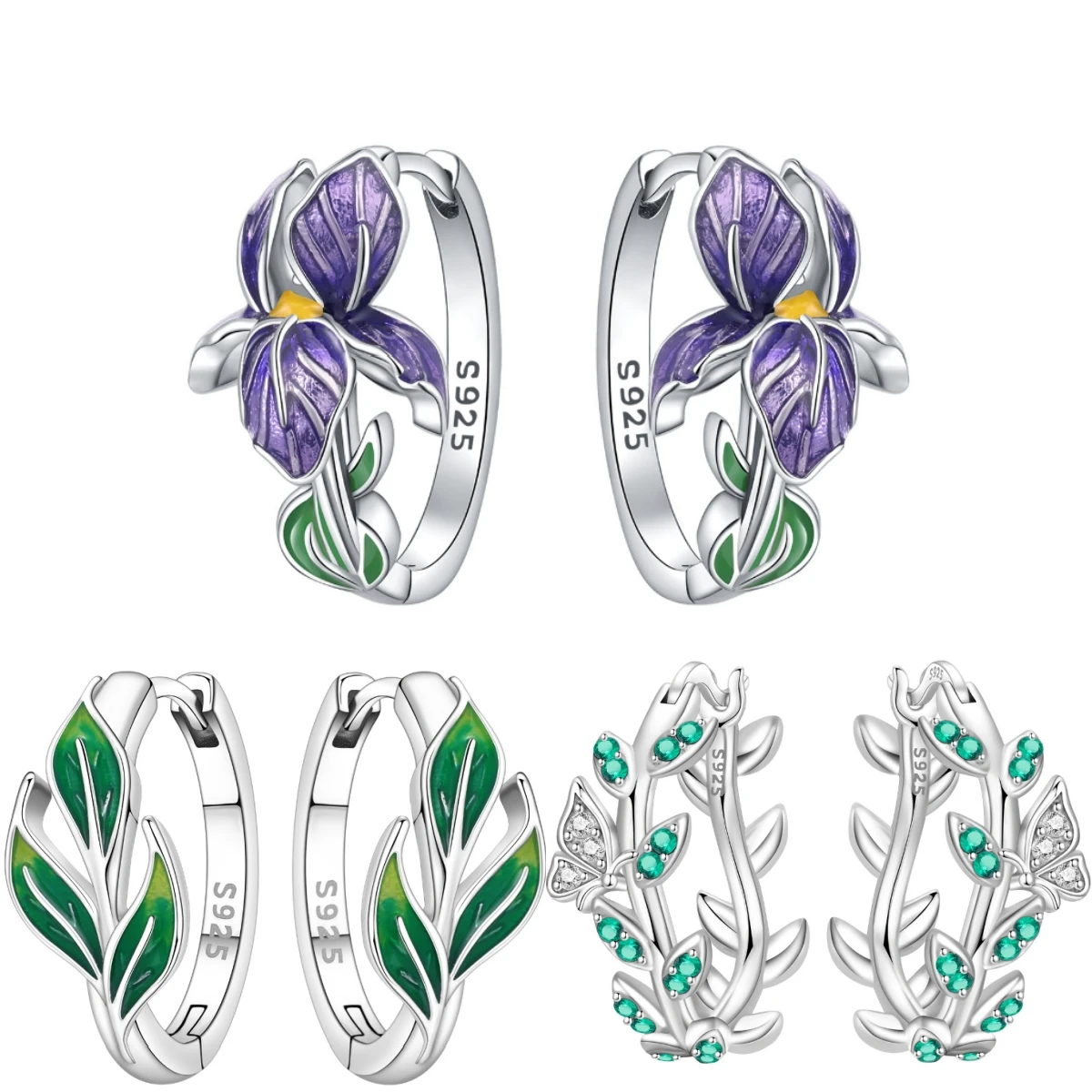 

925 Sterling Silver Purple Flowers Series Earring Jewelry Versatile Hoop Earrings For Women Jewelry Fine Birthday Party Gifts