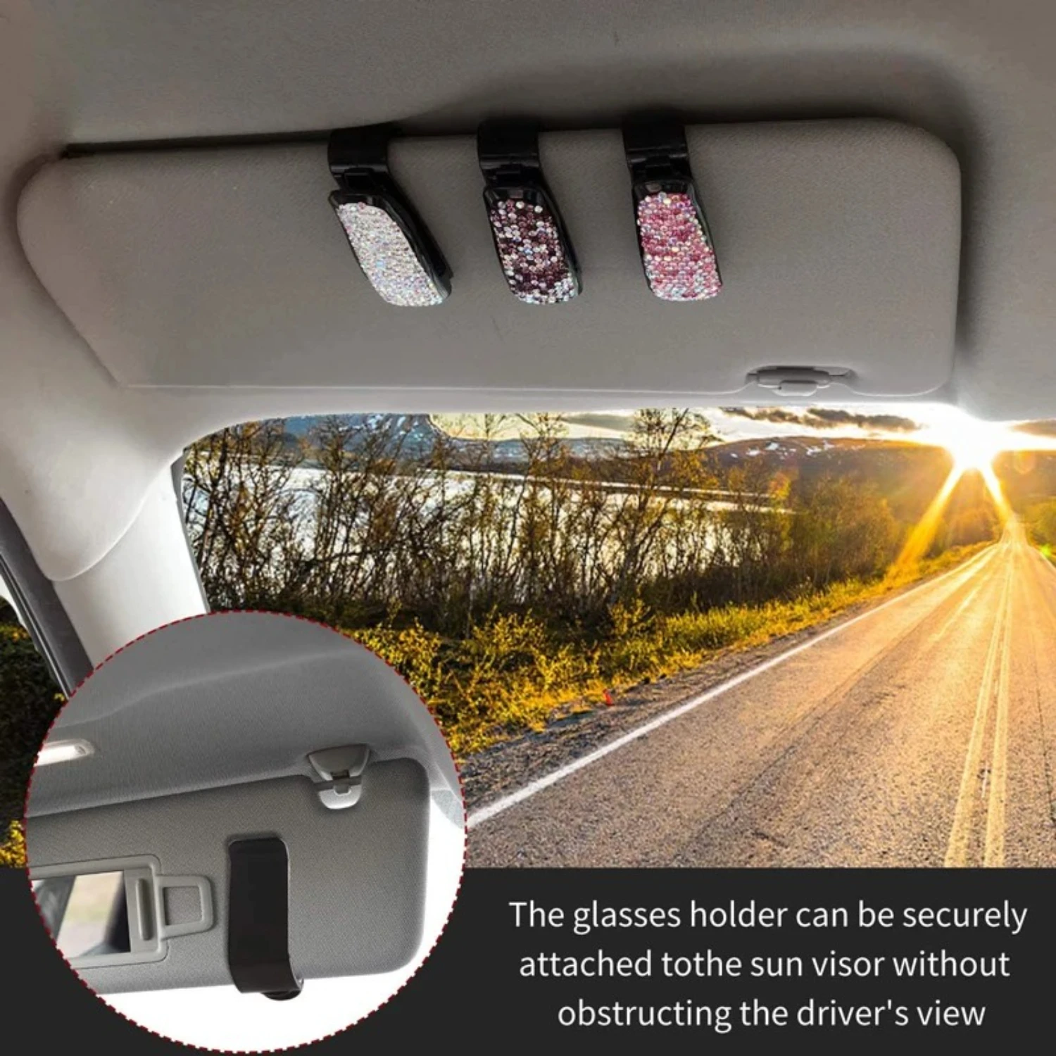 Stylish Black Car Interior Sun Visor Sunglasses Glasses Card Ticket Holder - Convenient Car Accessory for Securely Storing Eyegl