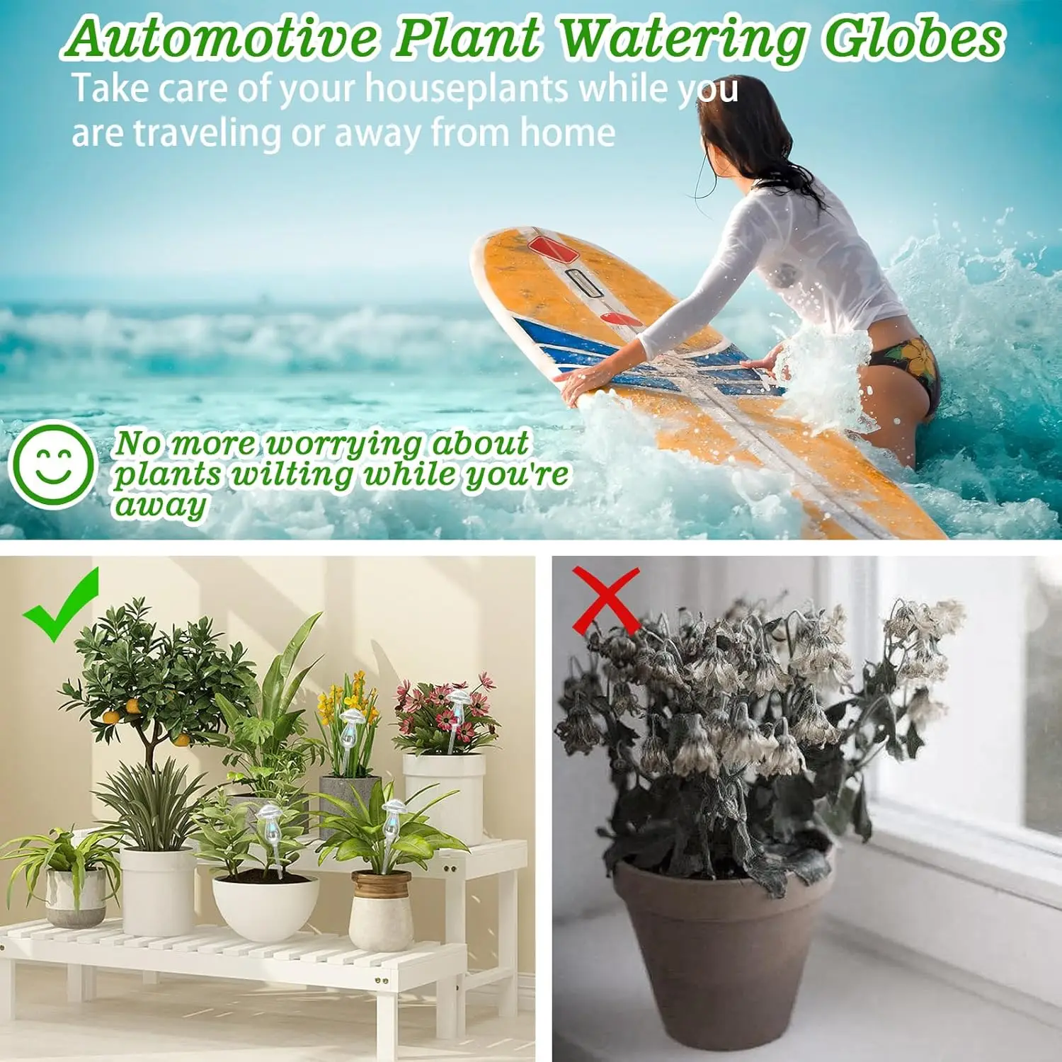 2 uds. De setas de cristal transparente de color degradado de arcoíris, insertos para macetas puntiagudas con autorriego, riego automático para todas las plantas