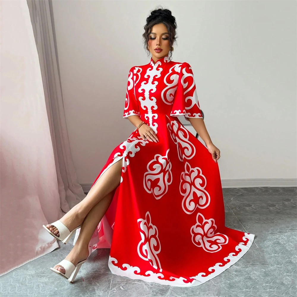 

Floral Loose Fit Swing Dress with Qipao Collar Unique Wedding Guest Dresses Elegant Dress