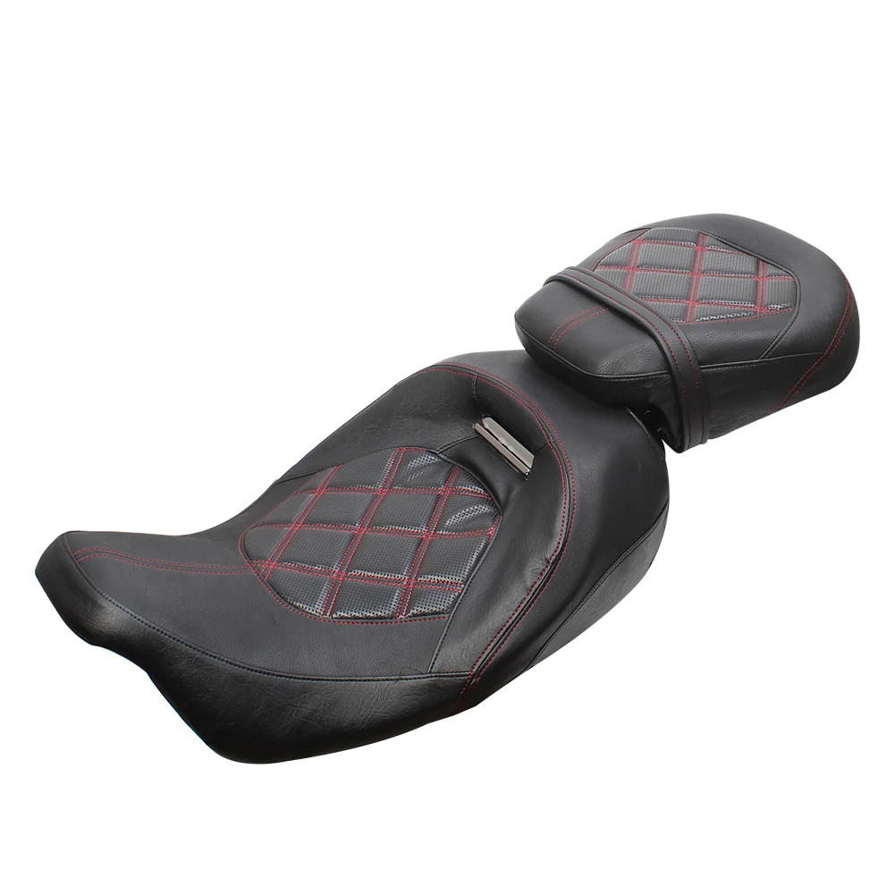 Motorcycle Driver Passenger Seat Set Fit For Harley Touring Road King Glide CVO 2009-2023 Red stitch Rider Backrest