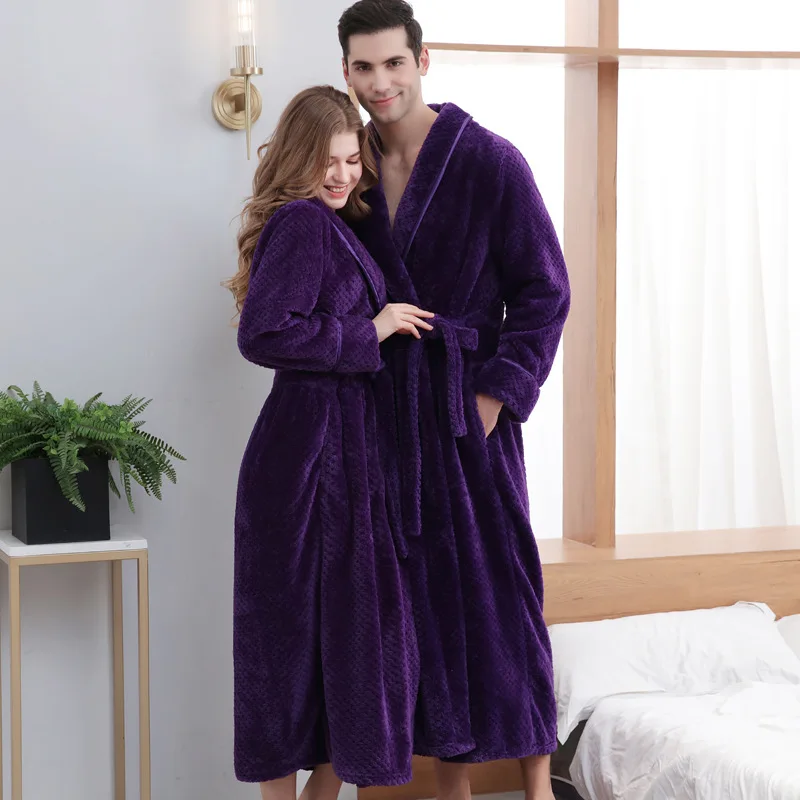 Große Flanell lange Robe Herbst Winter verdickte Paar Nachtwäsche Kimono Bademantel Kleid Nachthemd lose Korallen Fleece Homewear