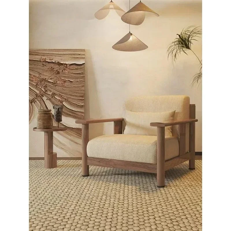 Wabi Sandy Wind Medieval Solid Wood Leisure Chair Ash Wood Homestay Living Room Single Sofa Furniture