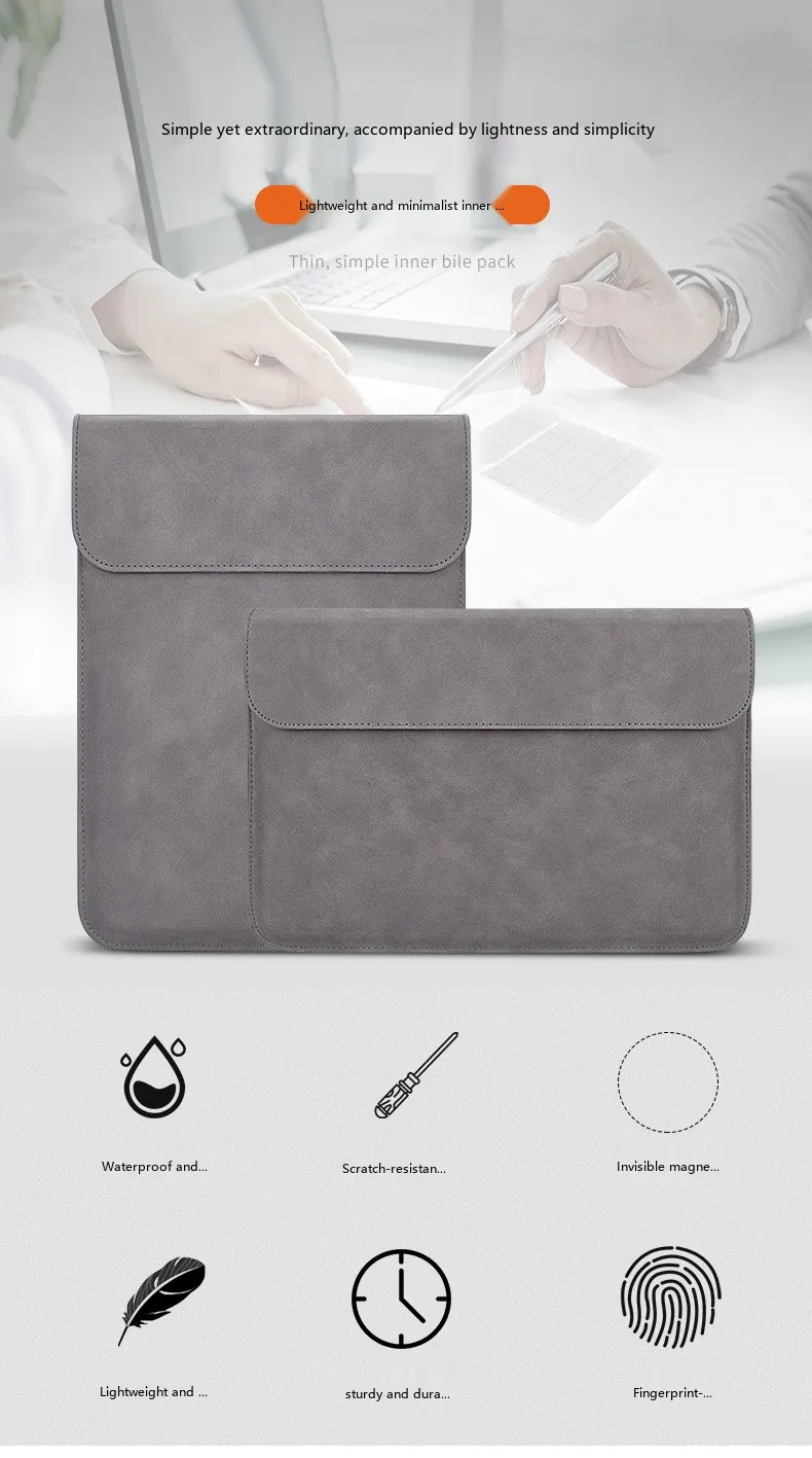 PU-Leder Laptop-Hülle 13,3-15,4 Zoll Business-Schutzhülle für MacBook, Notebook, Tablet – Detail 2