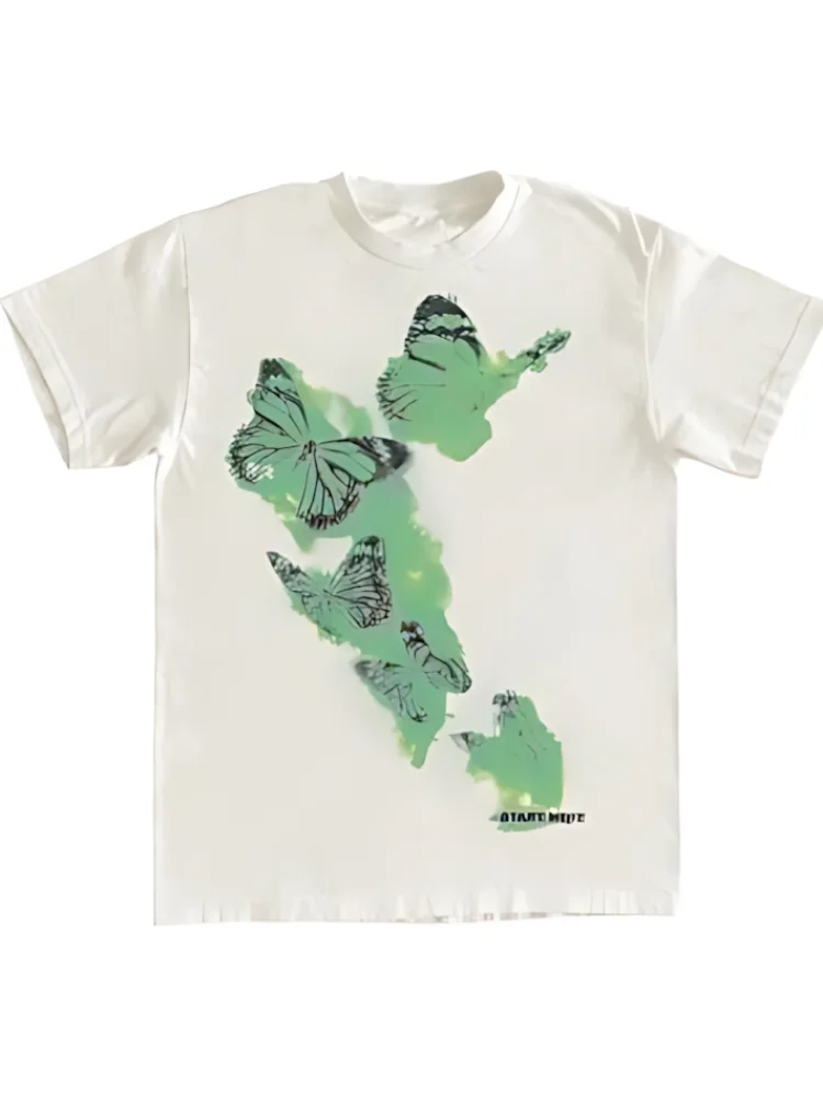 

Summer butterfly print loose plus size women's casual T-shirt American new style women's street style daily comfortable top