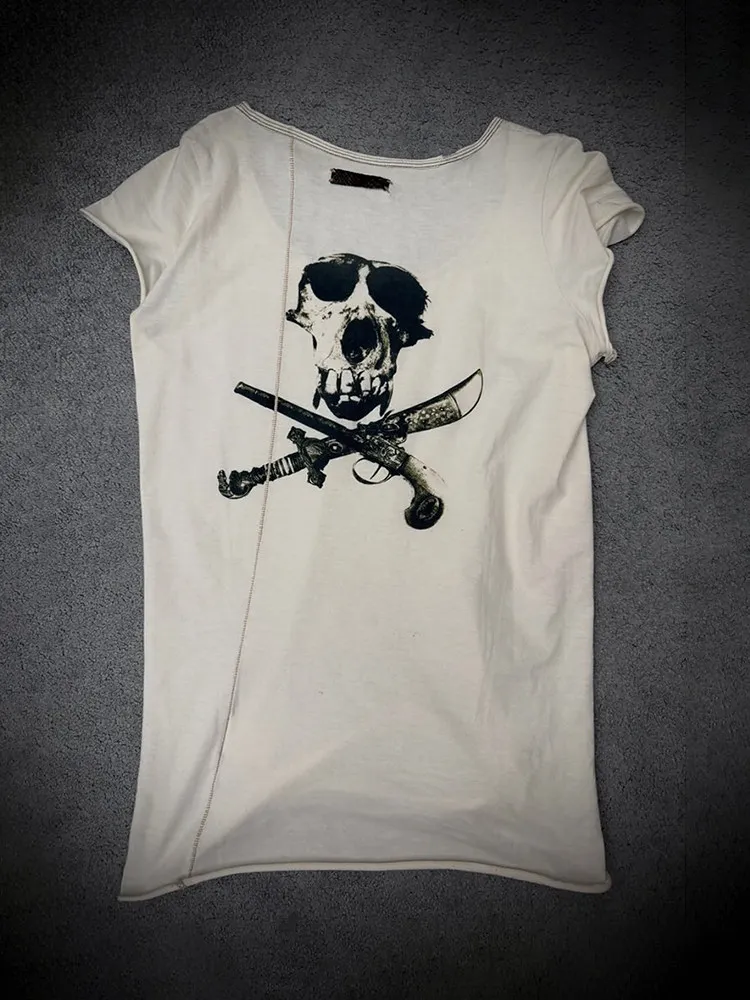 FANTASTION If6Was9 00SS Sunglasses Pirate Skull Visual Style Short-Sleeve T-Shirt Collection Bright Thread Short-Sleeve Top