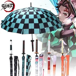 Demon Slayer Katana Umbrella Strong Rain Long Handle Parasol Kimetsu No Yaiba Tanjirou Shinobu Waterproof Katana Sword Umbrellas